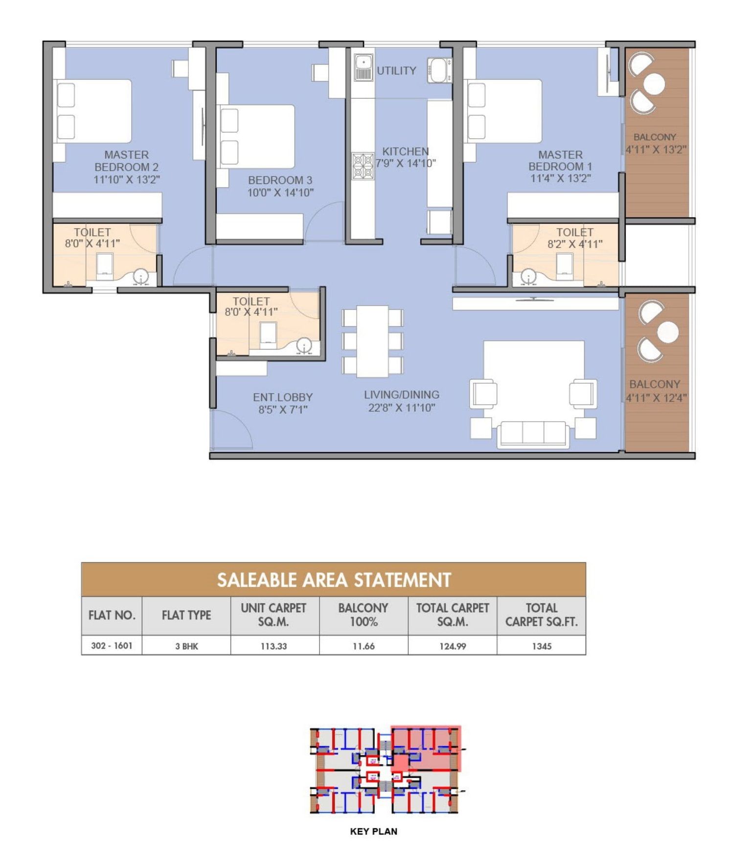 Trustfort Icon Unit plan - 1345 sq.ft.