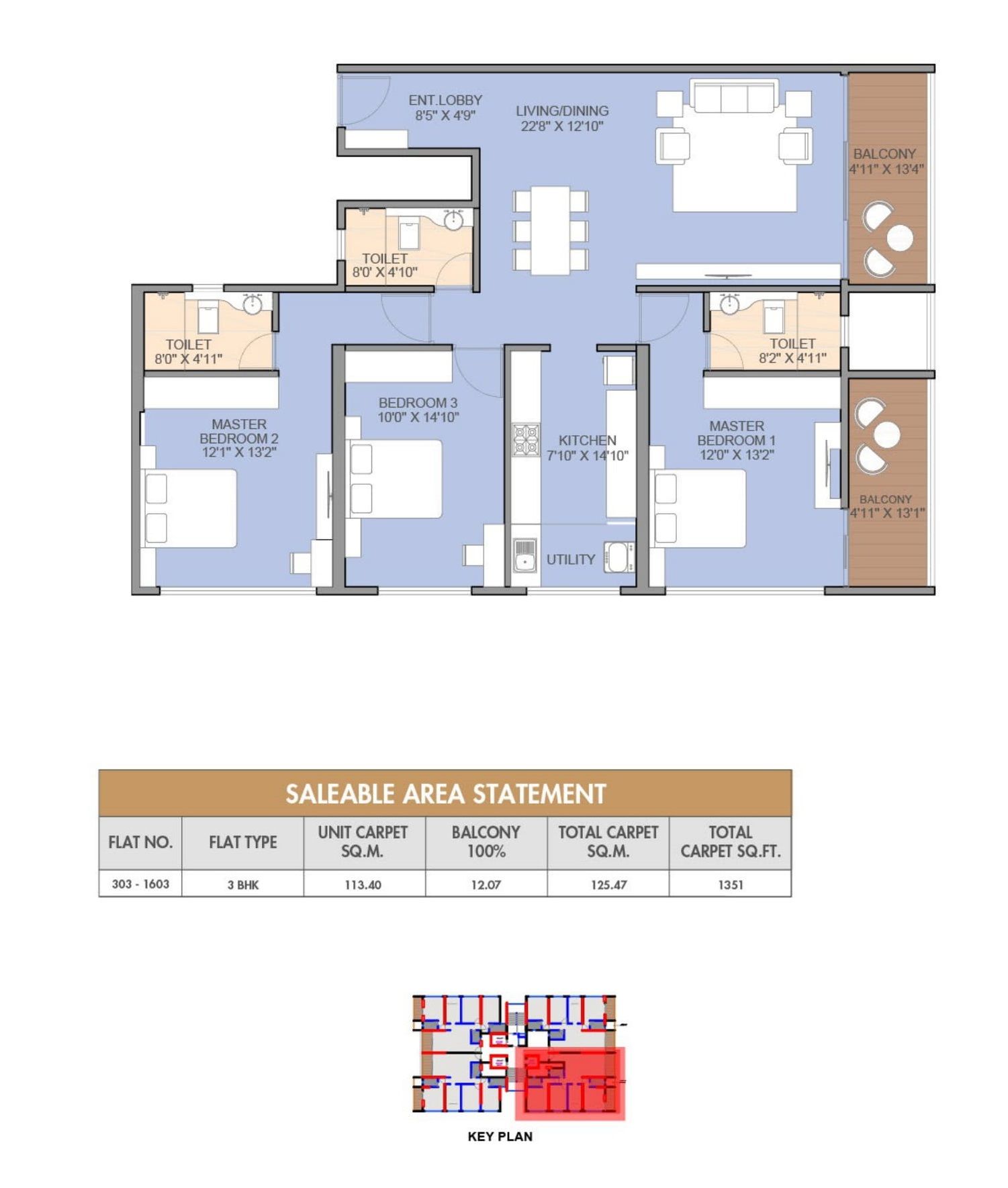 Trustfort Icon Unit plan - 1351 sq.ft.