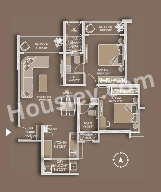 Tulip Avana Unit plan - 796 sq.ft.