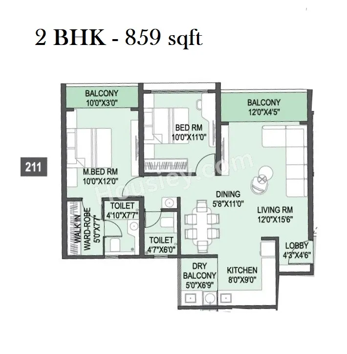 Uday Royal Park Unit plan - 859 sq.ft.