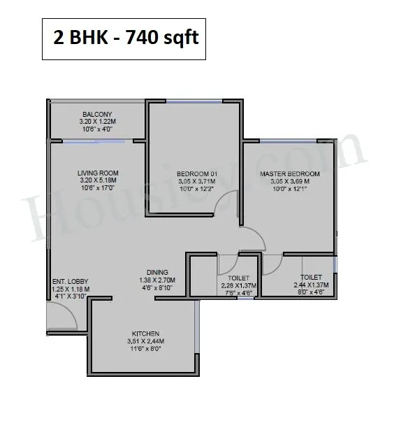 Unique K Town Unit plan - 740 sq.ft.