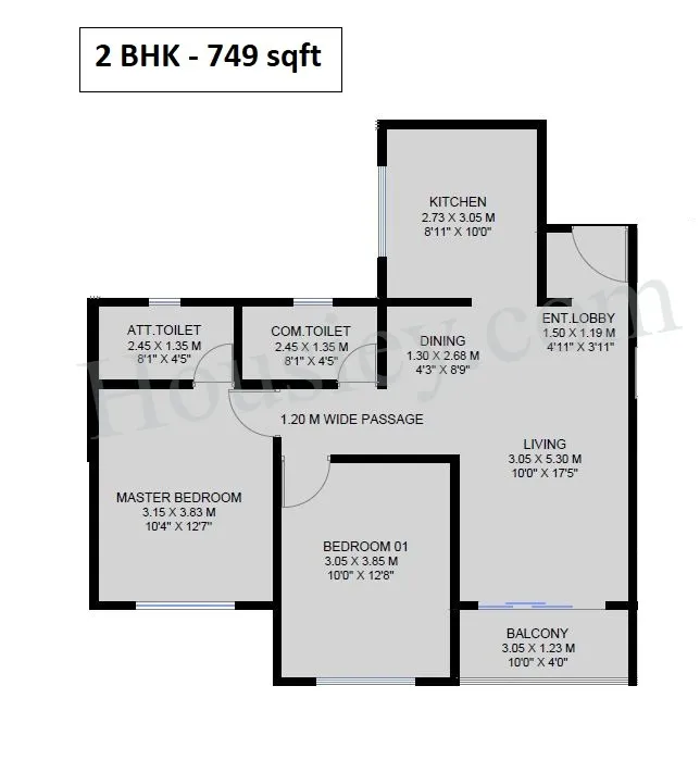 Unique K Ville Unit plan - 749 sq.ft.