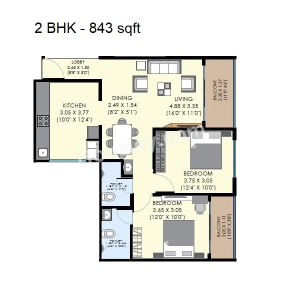 Unique Legacy Regal Unit plan - 843 sq.ft.