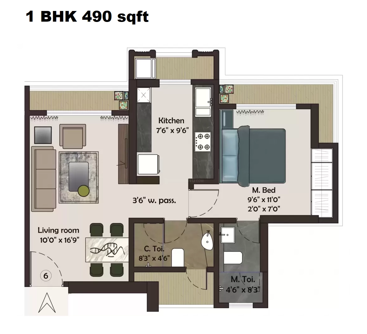 Unique Vistas Unit plan - 490 sq.ft.
