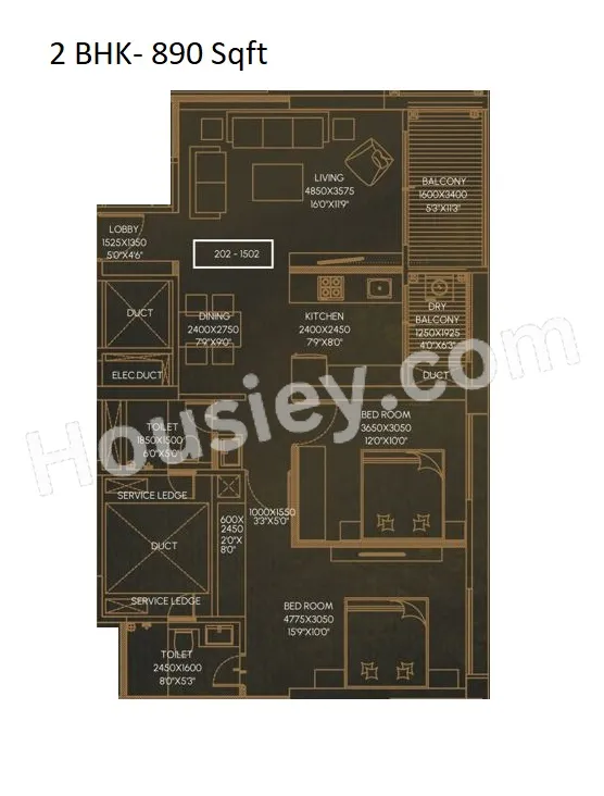 Unit plan - 890 sq.ft.