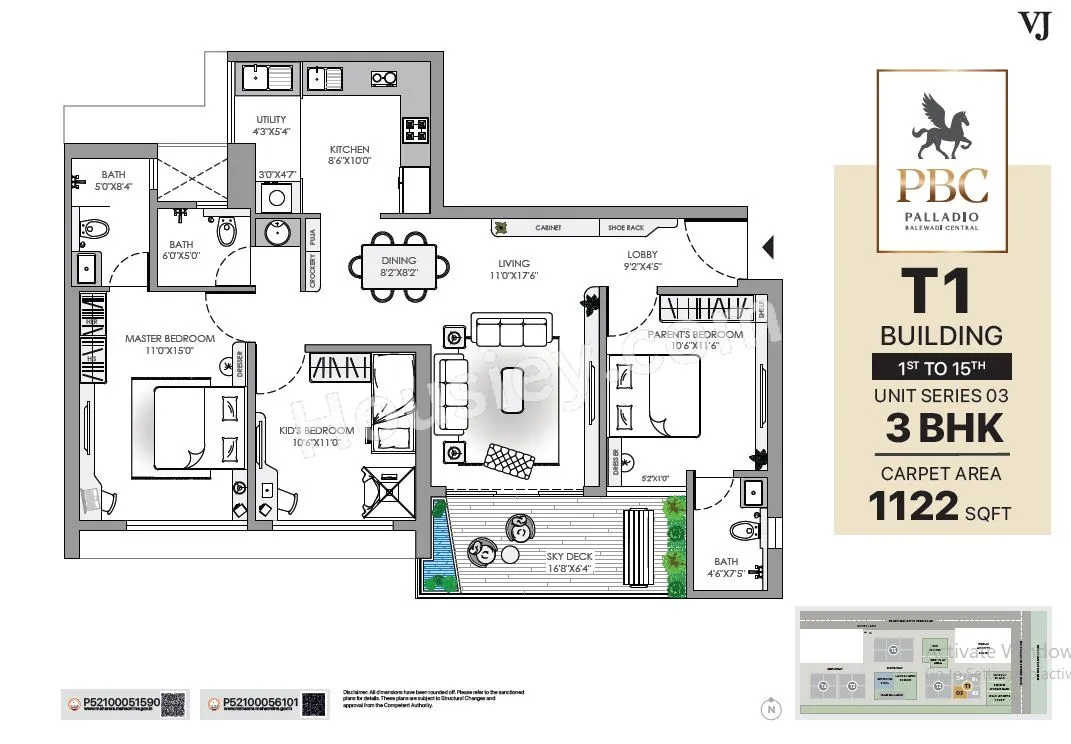 VJ Palladio Balewadi Central Unit plan - 1122 sq.ft.