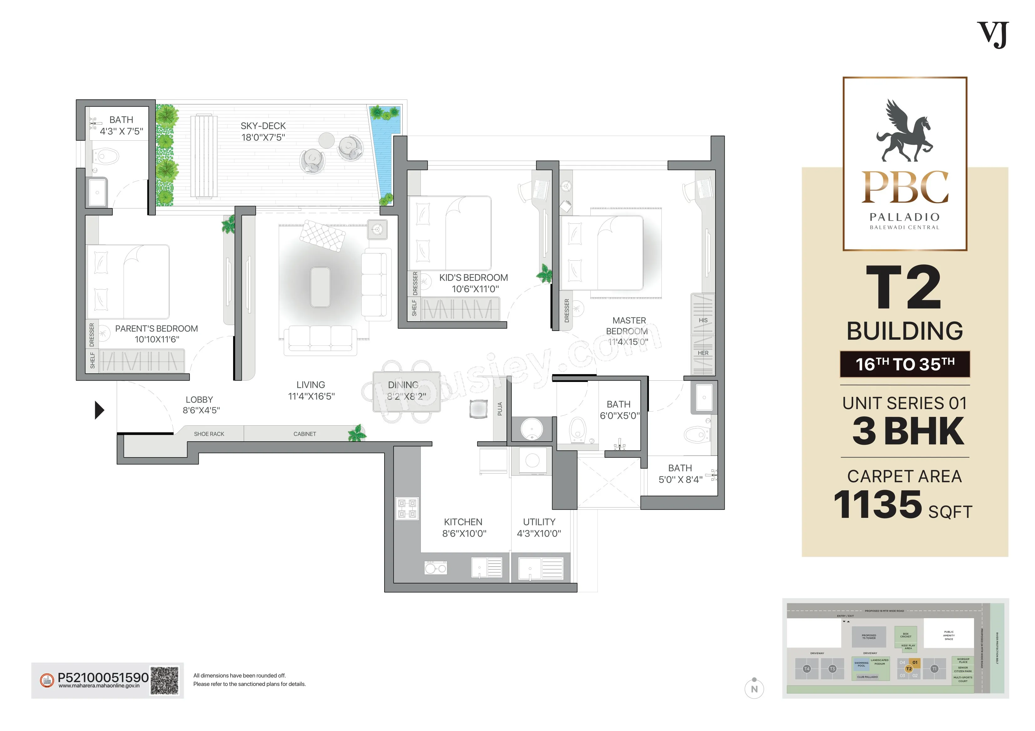 VJ Palladio Balewadi Central Unit plan - 1135 sq.ft.