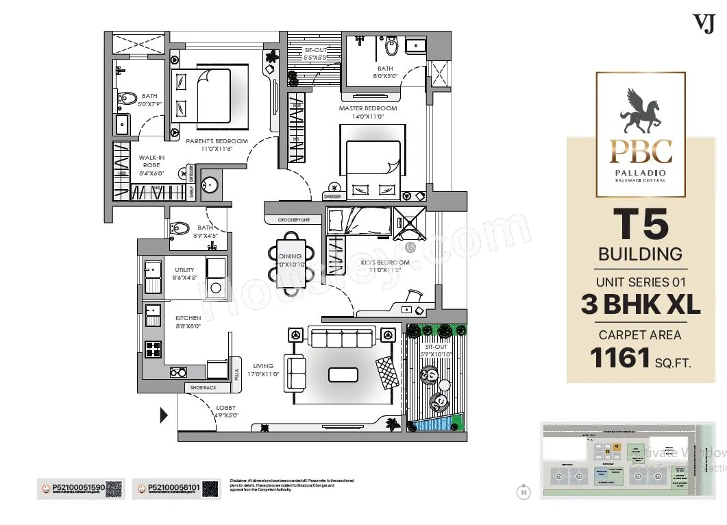 VJ Palladio Balewadi Central Unit plan - 1161 sq.ft.