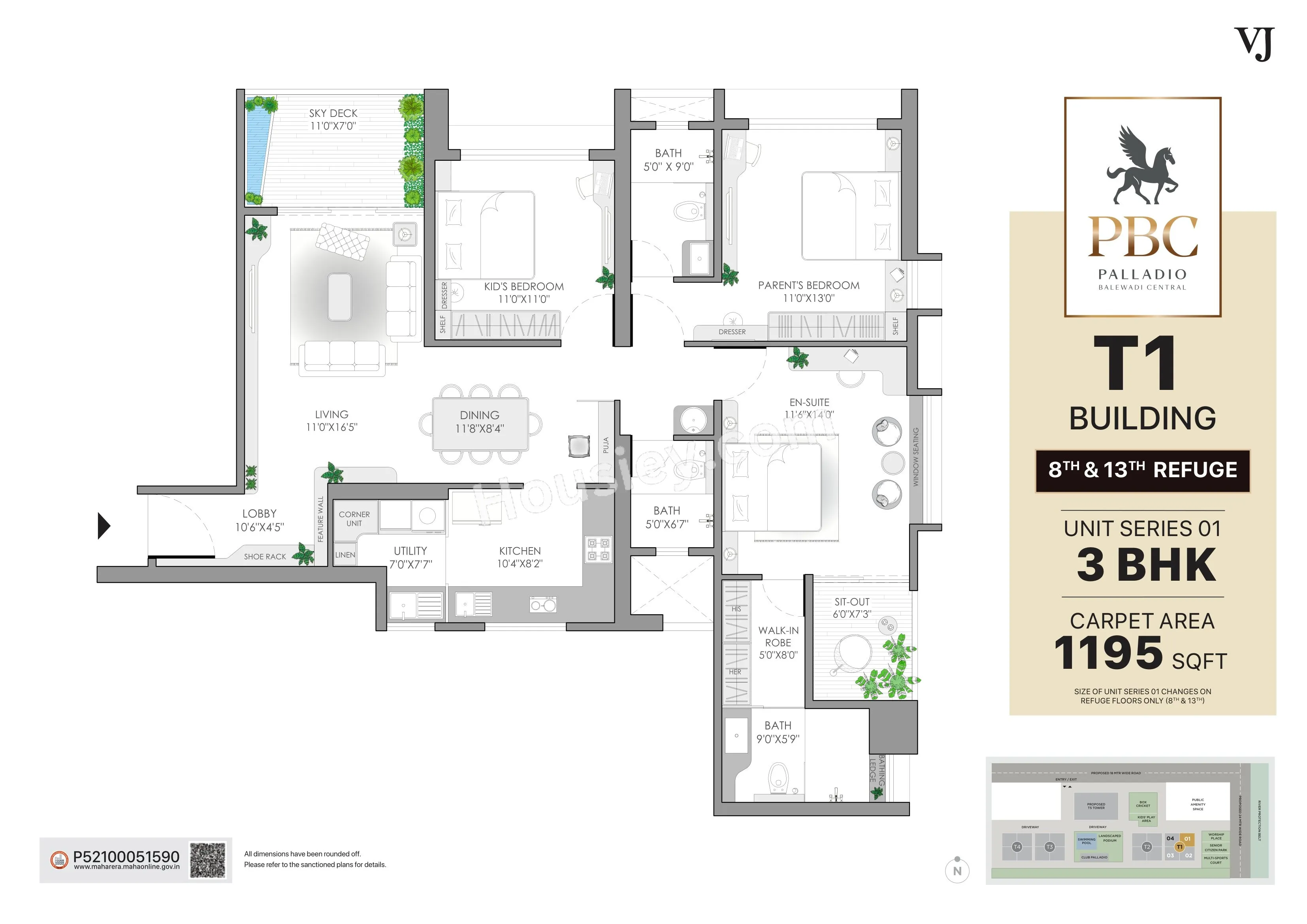 VJ Palladio Balewadi Central Unit plan - 1195 sq.ft.