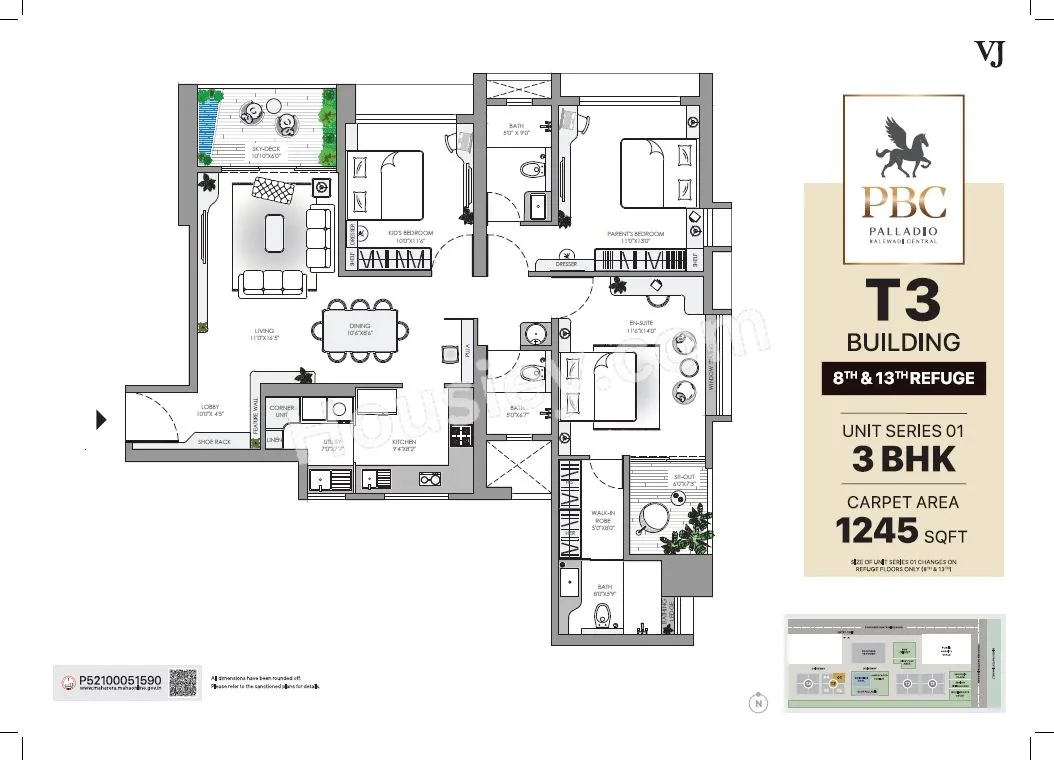 VJ Palladio Balewadi Central Unit plan - 1245 sq.ft.