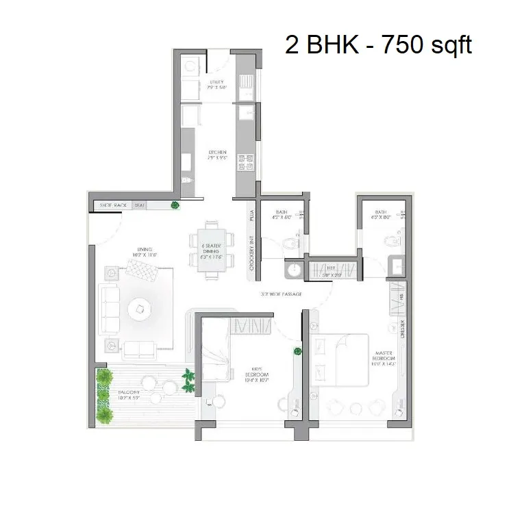 VJ Yashwin Urbo Centro Unit plan - 750 sq.ft.