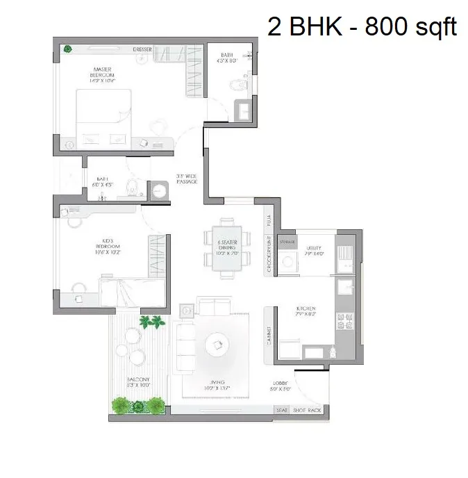 VJ Yashwin Urbo Centro Unit plan - 800 sq.ft.