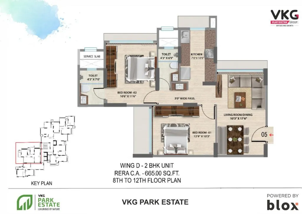 VKG Park Estate Unit plan - 665 sq.ft.