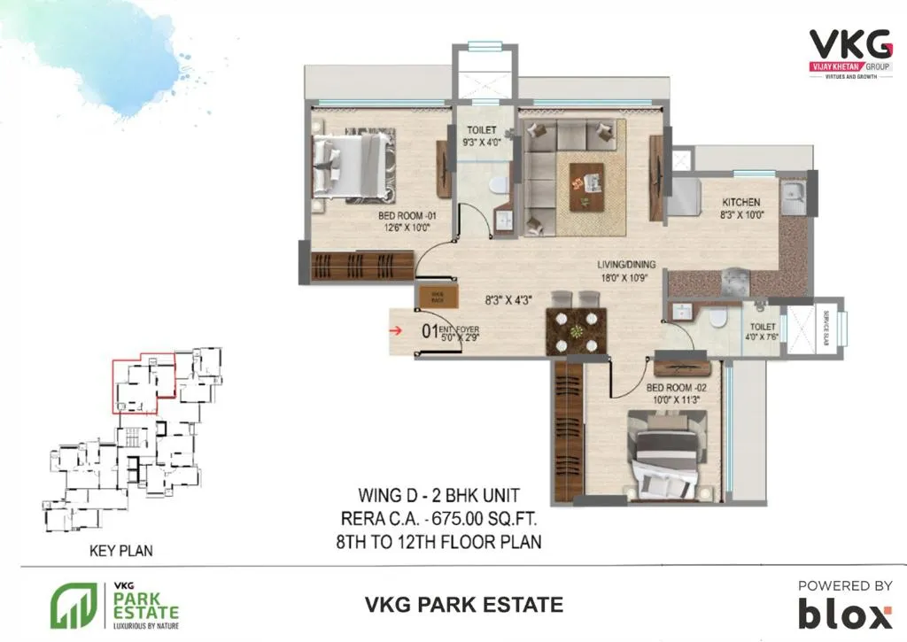 VKG Park Estate Unit plan - 675 sq.ft.