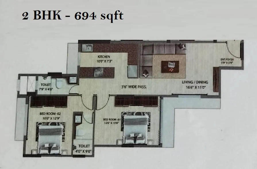 VKG Park Estate Unit plan - 694 sq.ft.