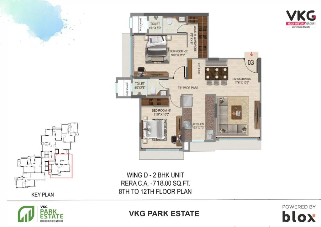 VKG Park Estate Unit plan - 718 sq.ft.