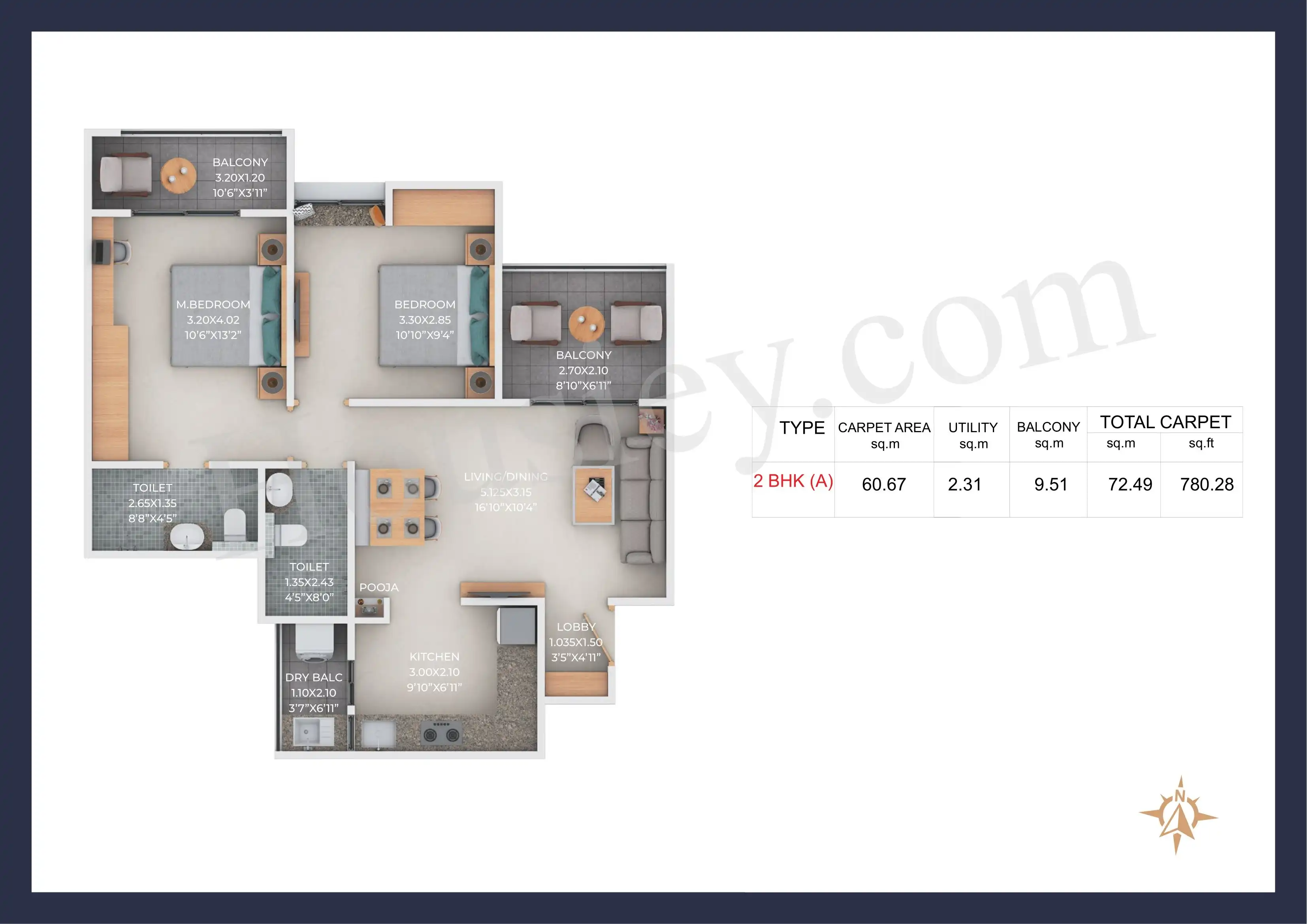 VTOP Valonia Unit plan - 780 sq.ft.