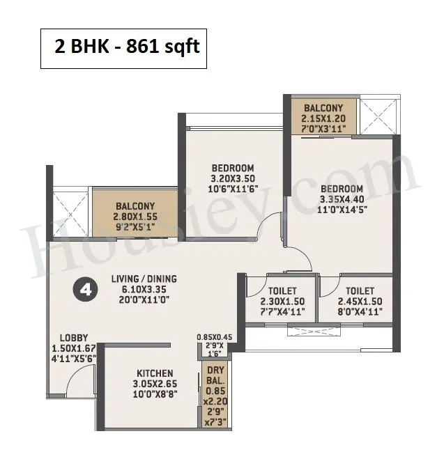 VTP Earth One Unit plan - 861 sq.ft.