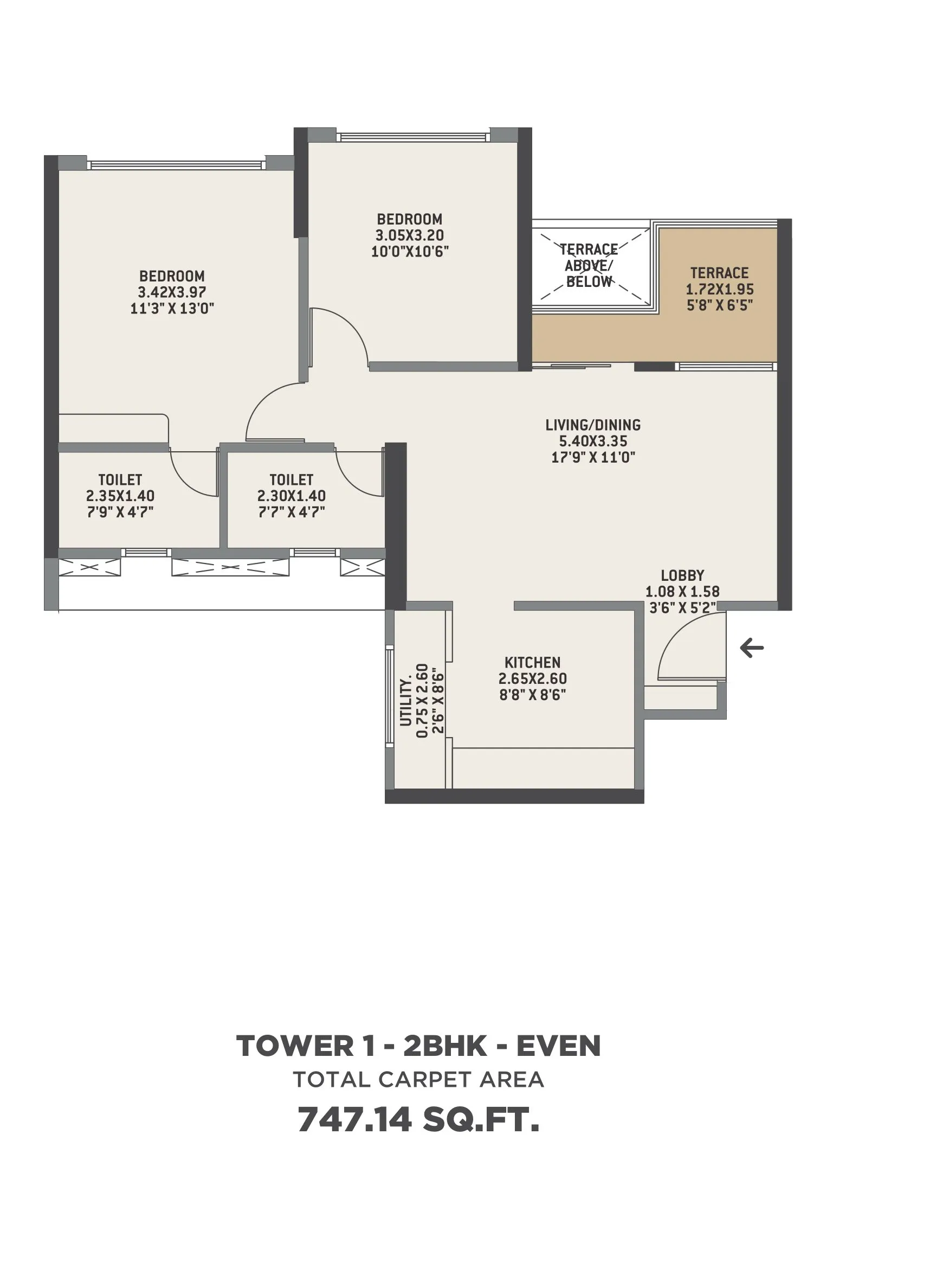 VTP Euphoria Unit plan - 747 sq.ft.