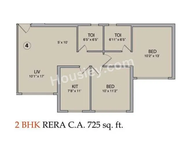 V Raheja La Serena Unit plan - 725 sq.ft.