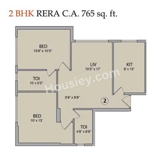 V Raheja La Serena Unit plan - 765 sq.ft.
