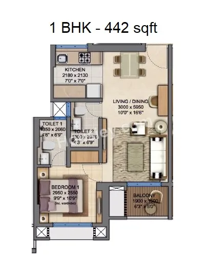 Vaibhavlaxmi Address 51 Unit plan - 442 sq.ft.