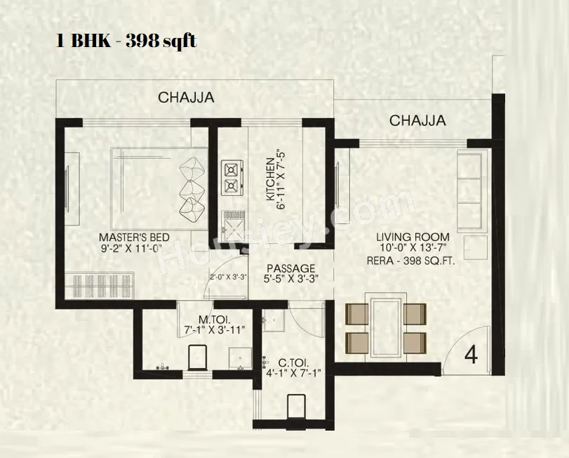 Vaibhavlaxmi One Vikhroli Unit plan - 398 sq.ft.