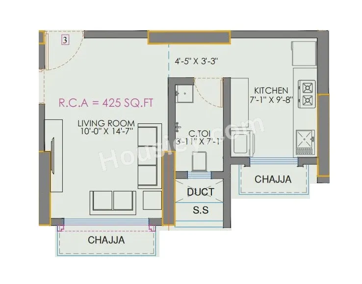 Vaibhavlaxmi Peak 25 Unit plan - 425 sq.ft.