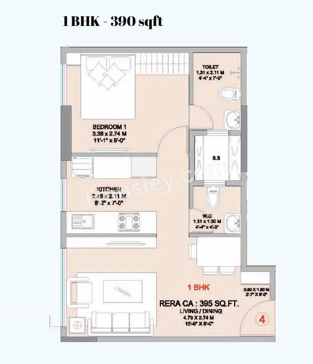 Vaibhavlaxmi Queen Park Unit plan - 390 sq.ft.