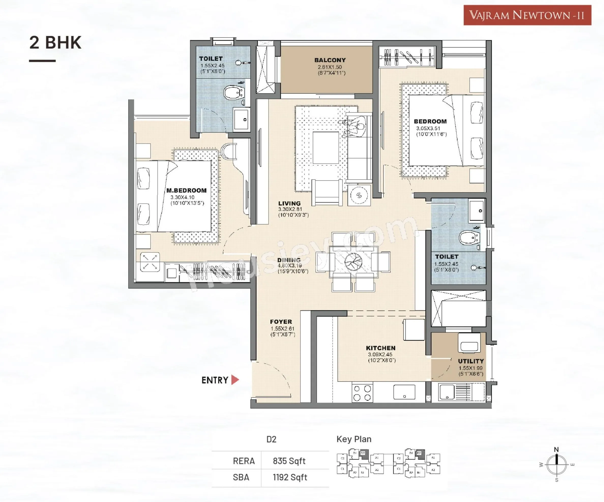 Vajram Newtown 2 Unit plan - 835 sq.ft.