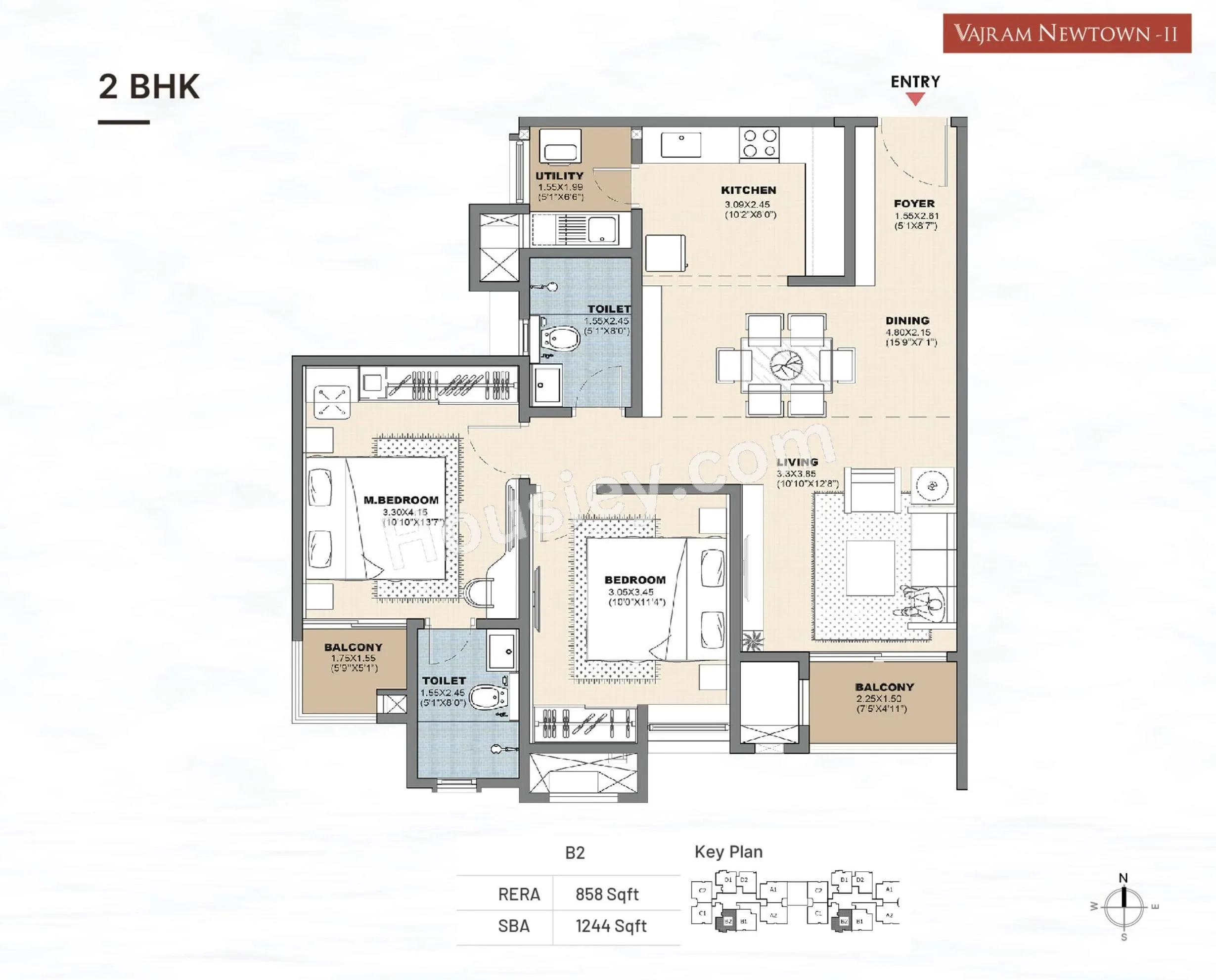 Vajram Newtown 2 Unit plan - 858 sq.ft.