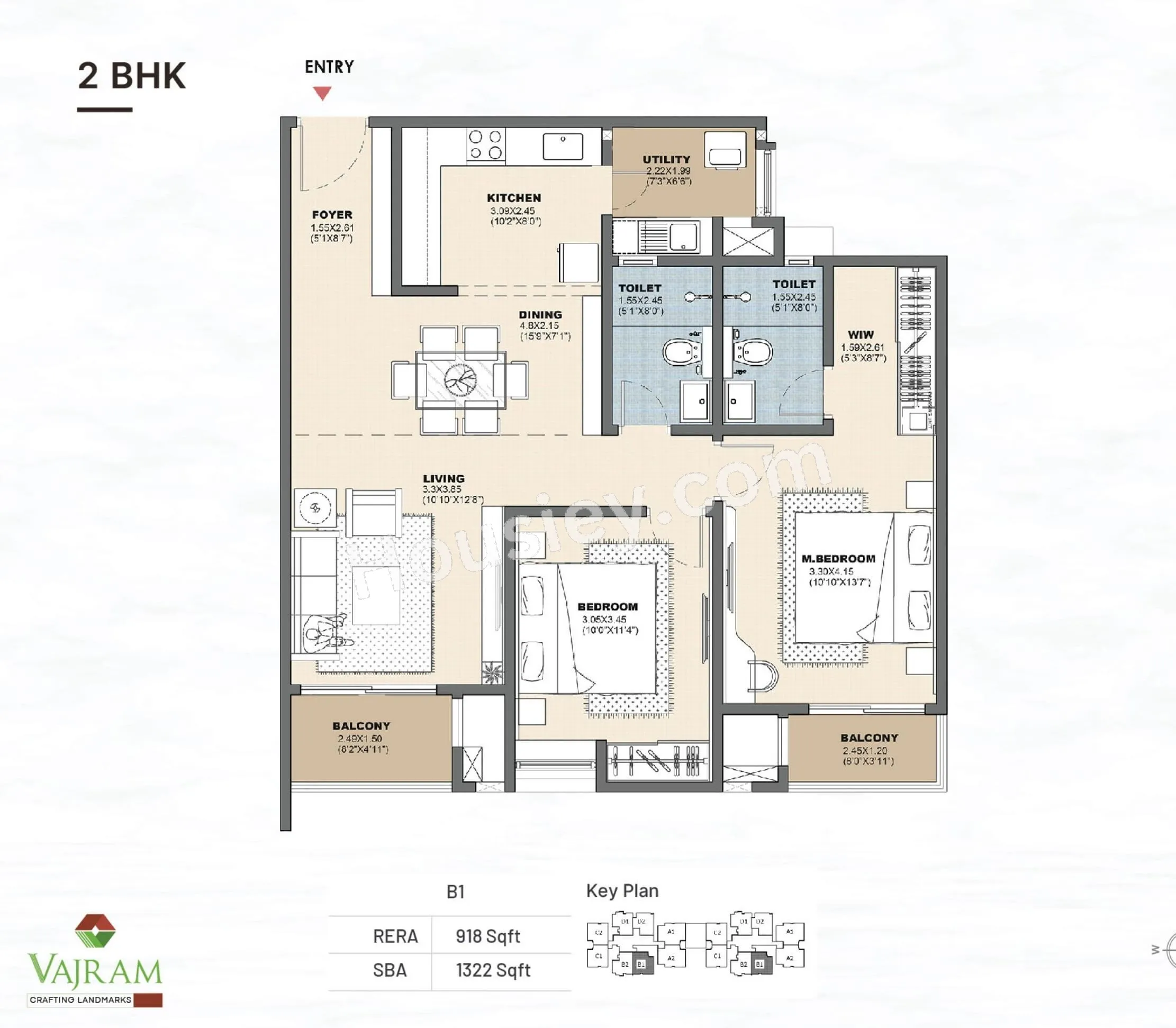 Vajram Newtown 2 Unit plan - 918 sq.ft.