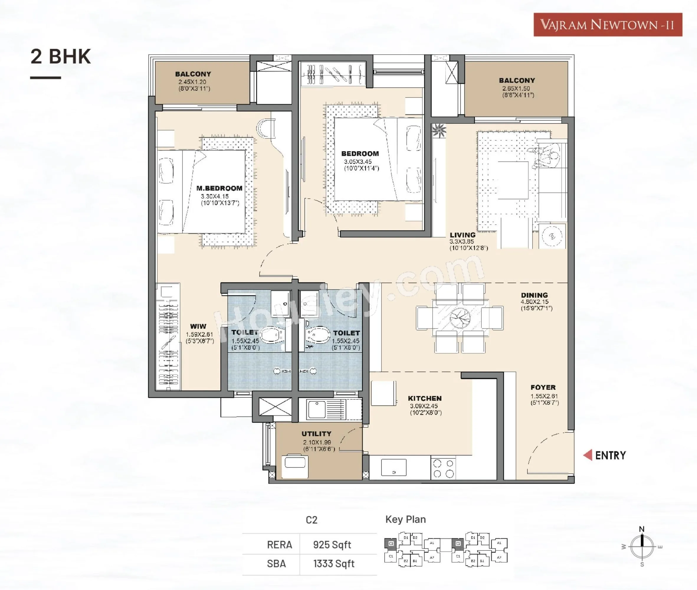 Vajram Newtown 2 Unit plan - 925 sq.ft.