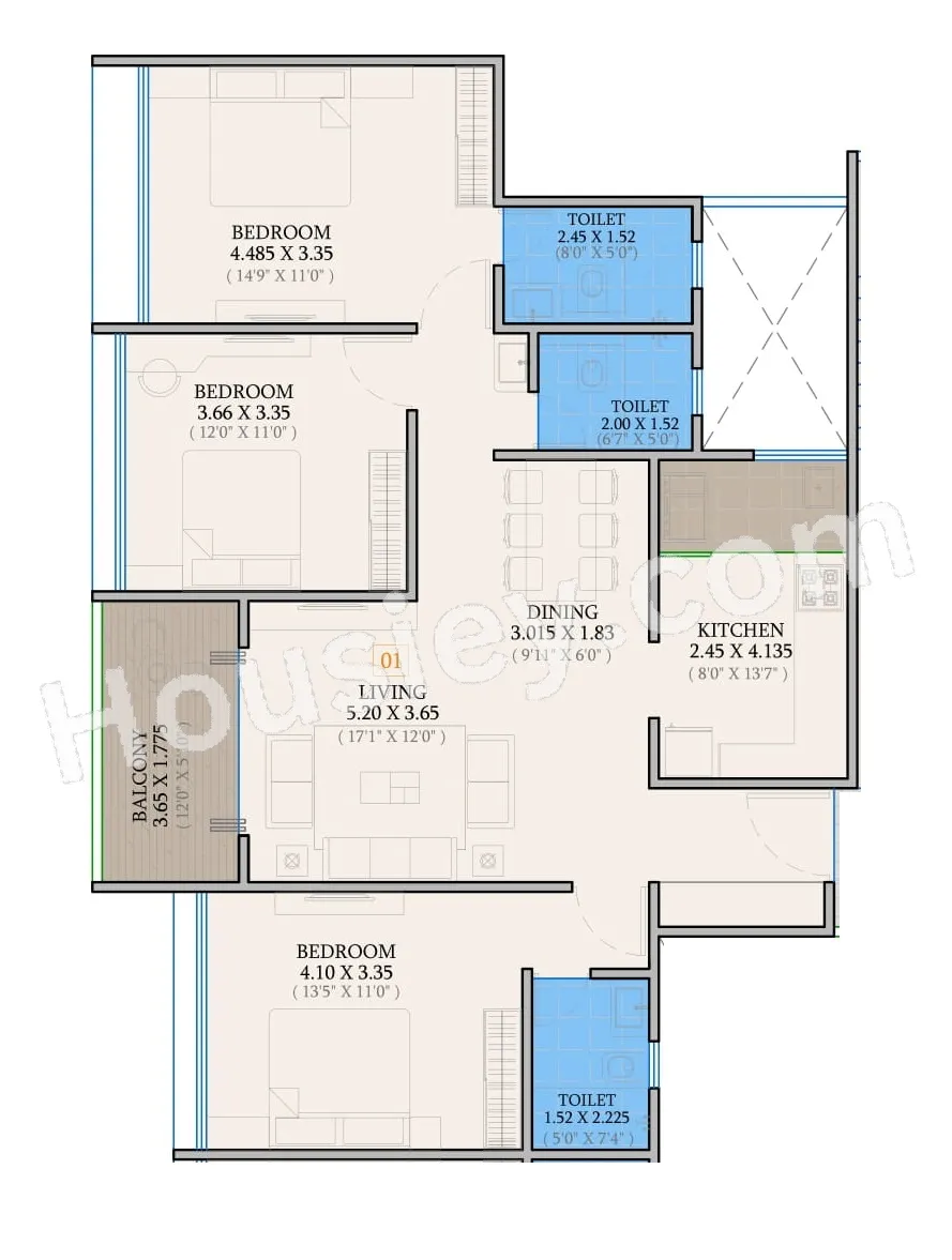 Varad Seraph Supremus Elite Unit plan - 1135 sq.ft.