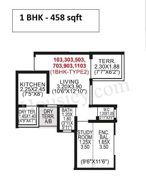 Vardhman Moonstone Unit plan - 458 sq.ft.