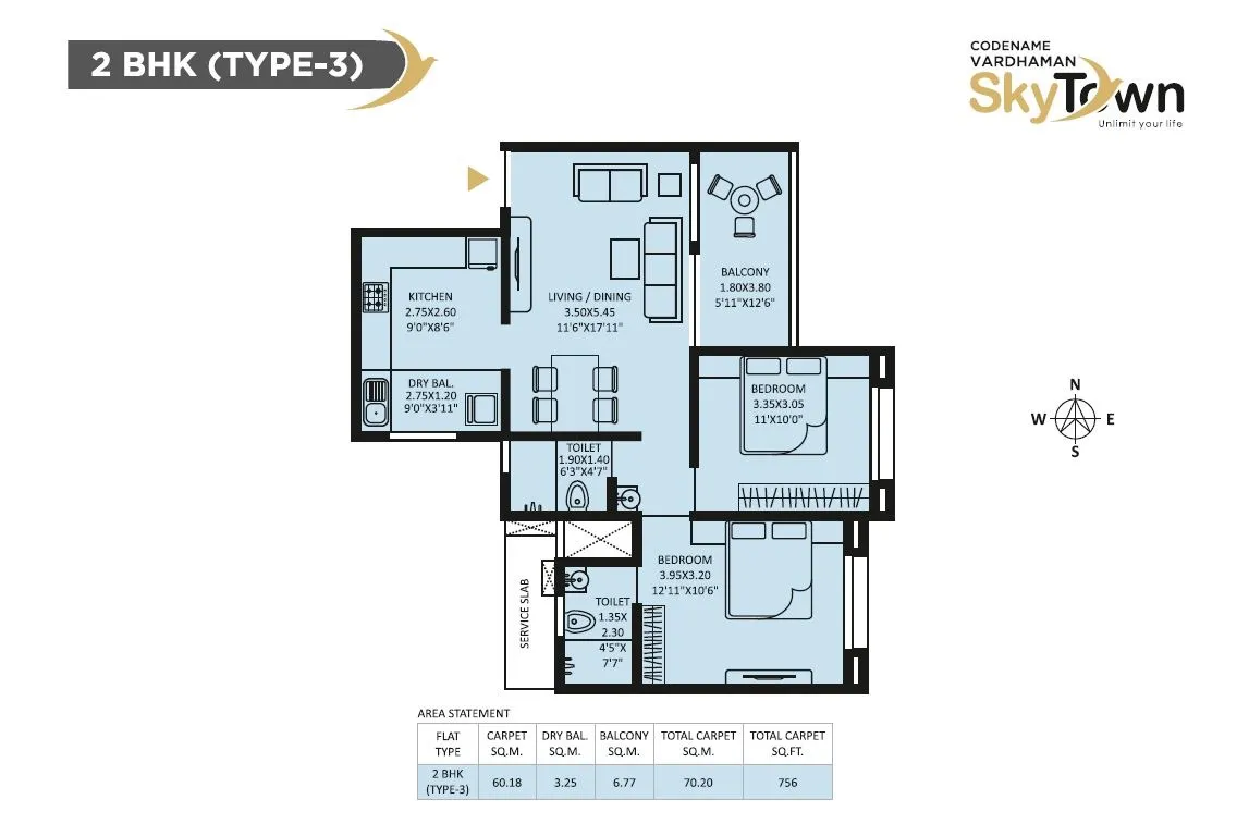 Vardhaman Skytown Unit plan - 752 sq.ft.