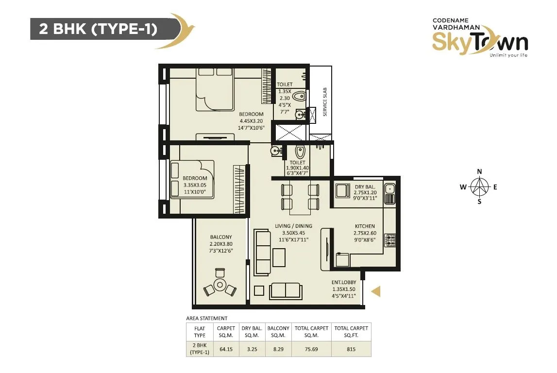 Vardhaman Skytown Unit plan - 815 sq.ft.