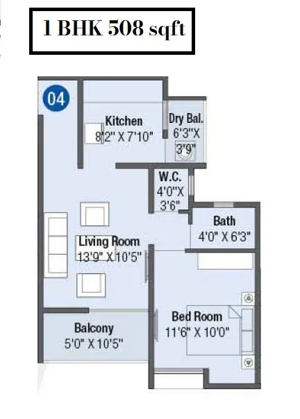 Vastushree Diona Unit plan - 508 sq.ft.