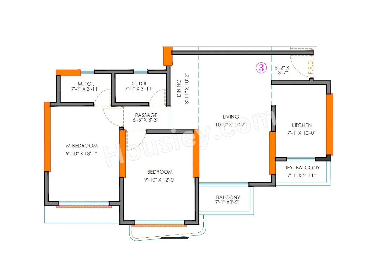 Vaswani Vista One Unit plan - 689 sq.ft.