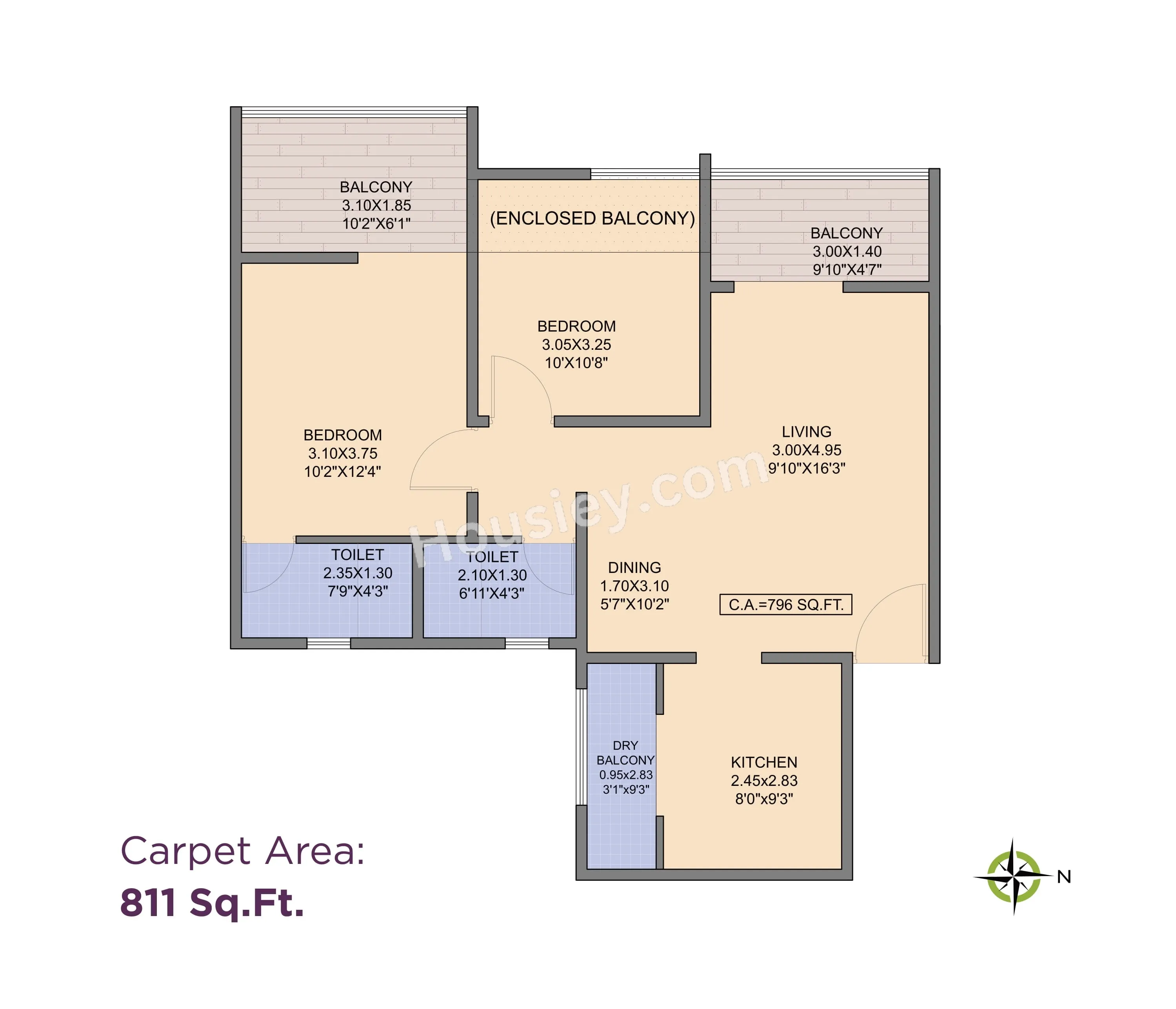 Vellkin Basil Flora Unit plan - 811 sq.ft.