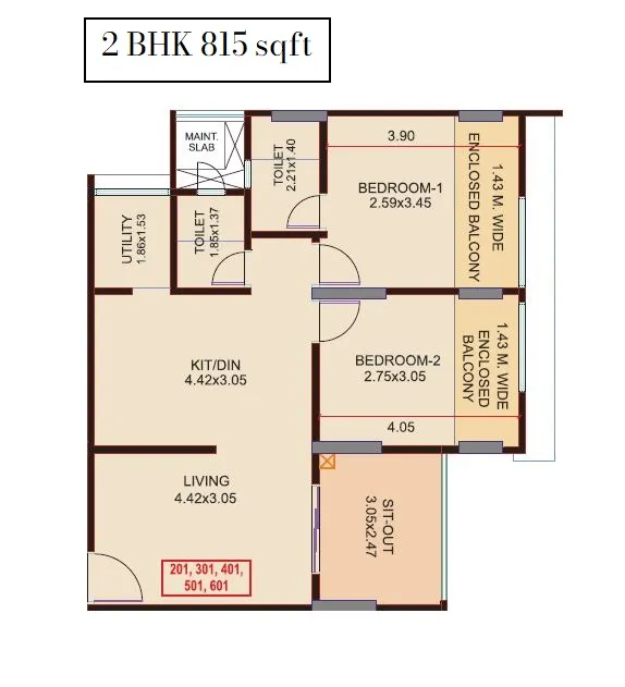 Venkatesh Graffiti Elan Unit plan - 815 sq.ft.