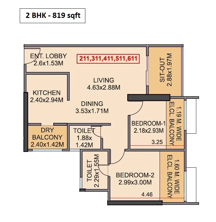 Venkatesh Graffiti Glover Unit plan - 819 sq.ft.