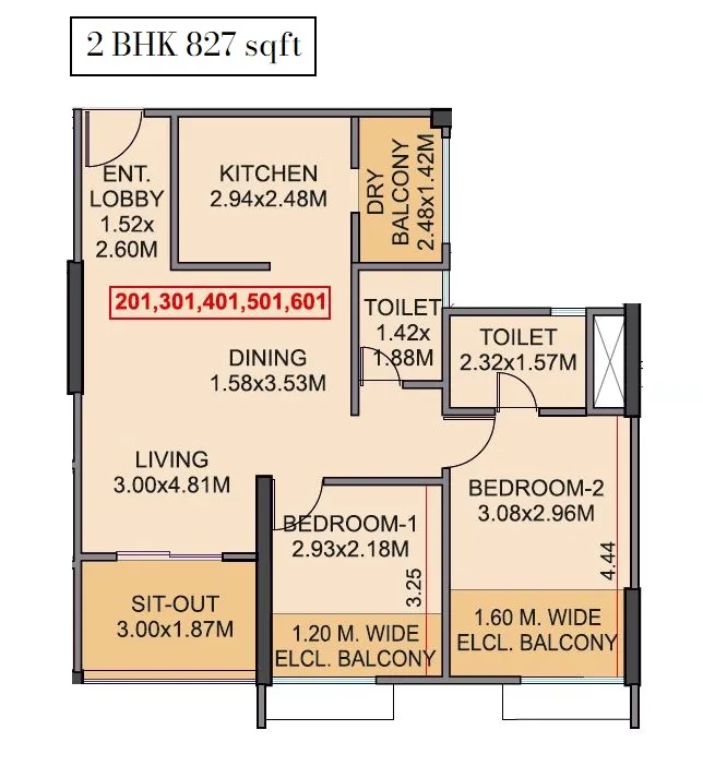 Venkatesh Graffiti Glover Unit plan - 827 sq.ft.