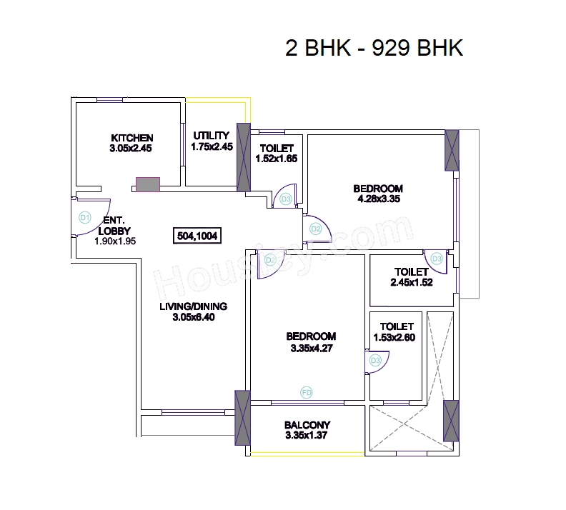 Venkatesh Skydale Unit plan - 929 sq.ft.