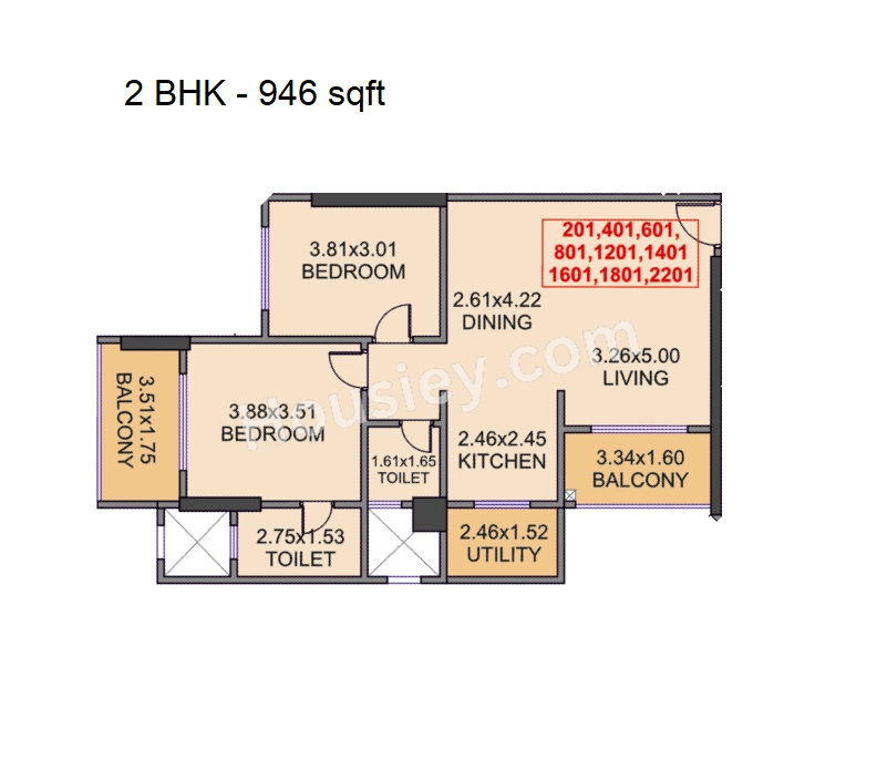 Venkatesh Skydale Unit plan - 945 sq.ft.
