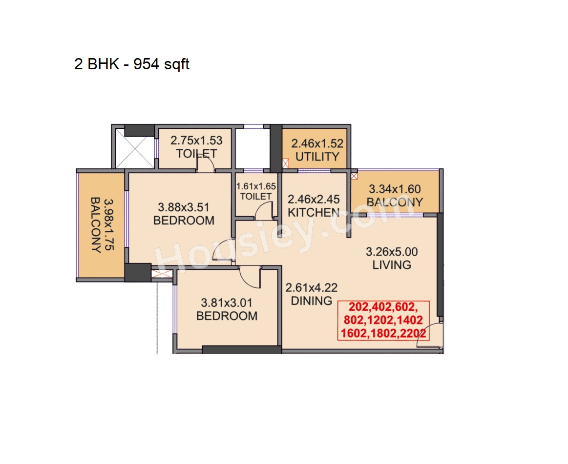 Venkatesh Skydale Unit plan - 954 sq.ft.