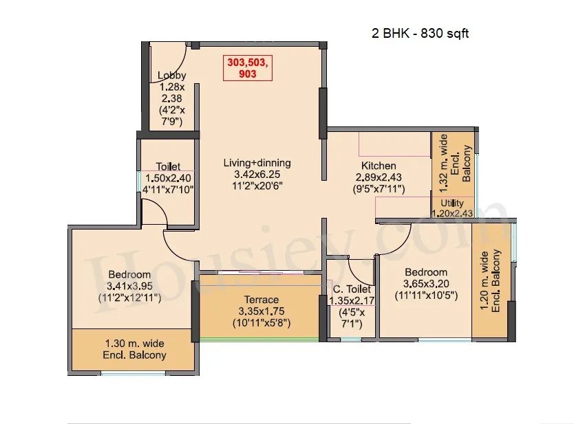 Venkatesh Viom Unit plan - 830 sq.ft.