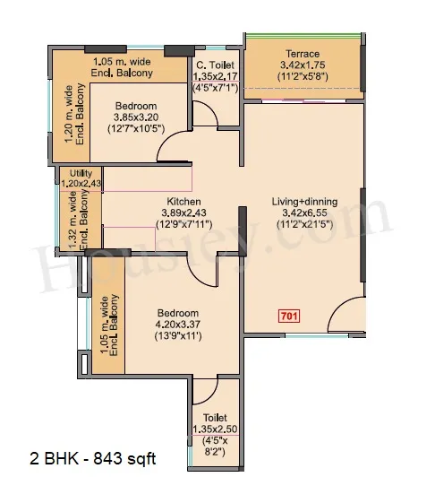 Venkatesh Viom Unit plan - 843 sq.ft.