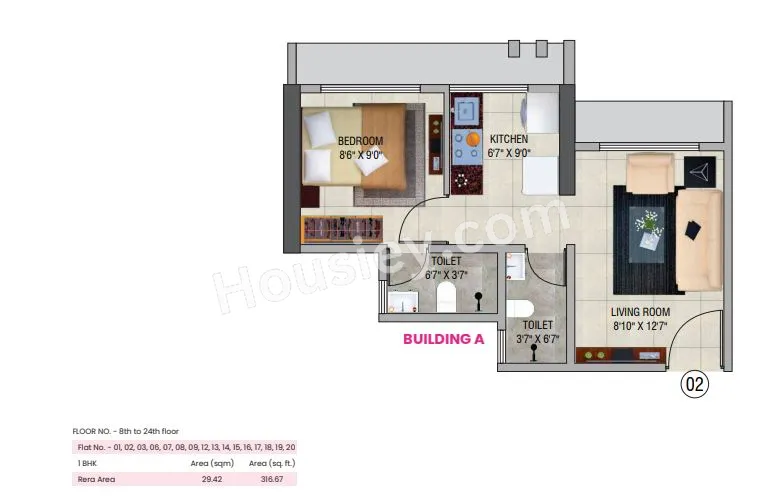 Vihang Marina Unit plan - 317 sq.ft.
