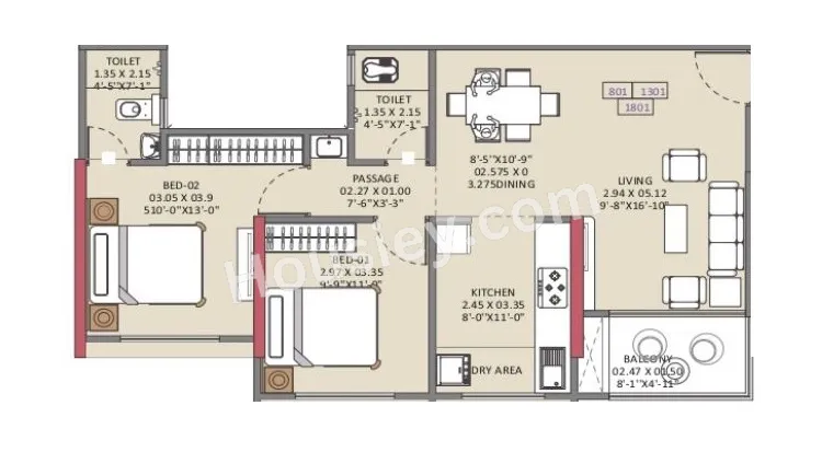 Vision 24 Degree Unit plan - 757 sq.ft.